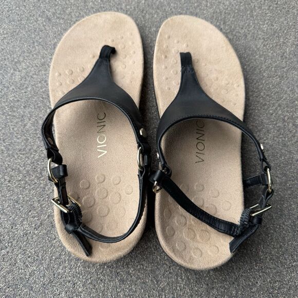 Vionic Womens 9 Kirra Sandals Shoes Black Thong Slingback Orthotic Flats - Picture 2 of 5